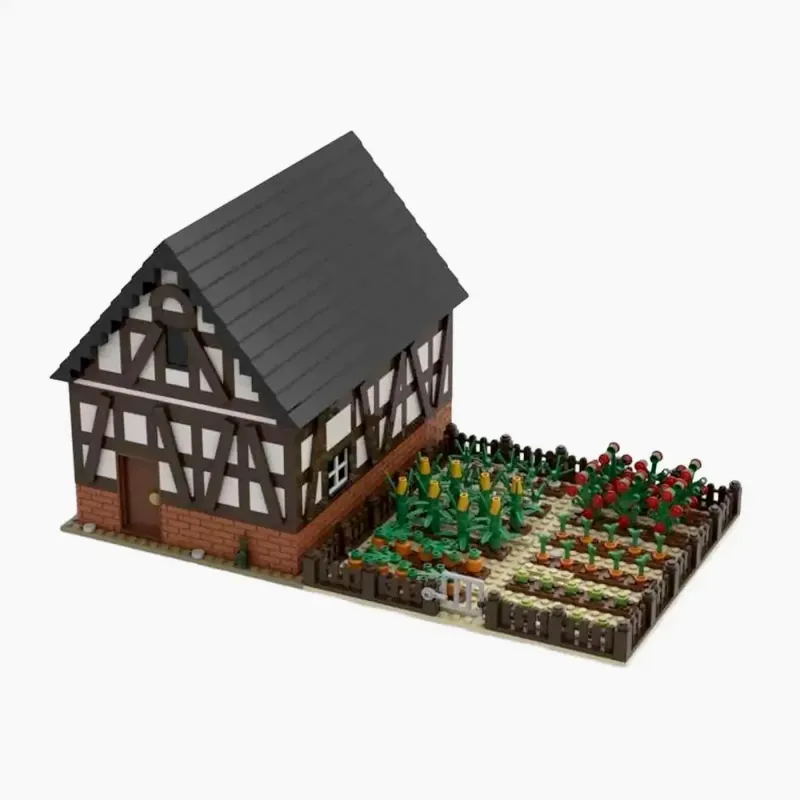 Small timber barn with vegetable garden
